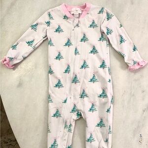Christmas Tree Print zip front pajamas with “KZI” monogrammed on back bottom